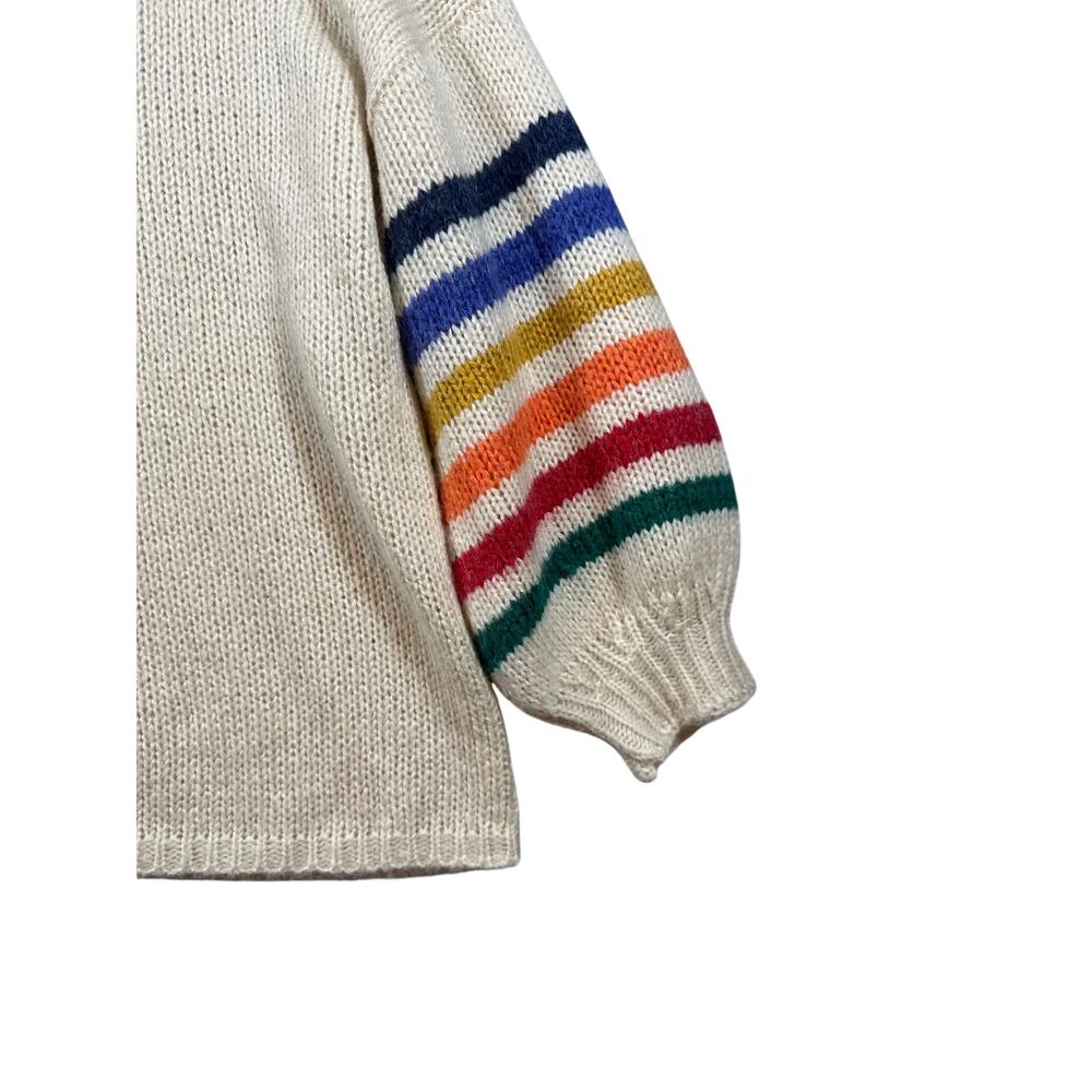 Entro Cream Sweater with Rainbow Stripe Sleeves Size Large EUC - Picture 5 of 5